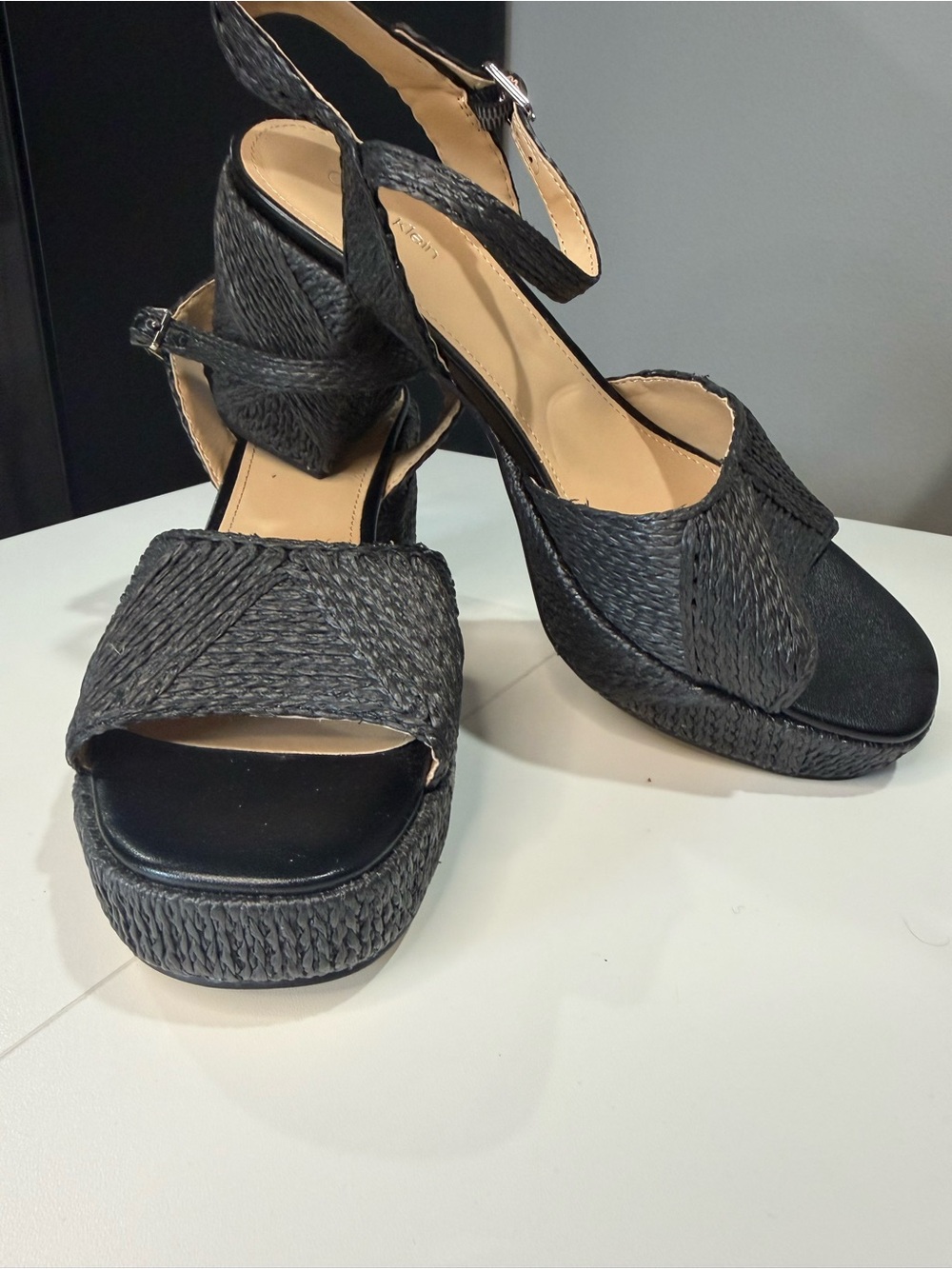 Calvin Klein Black Woven Platform Sandals - Picture 4 of 5